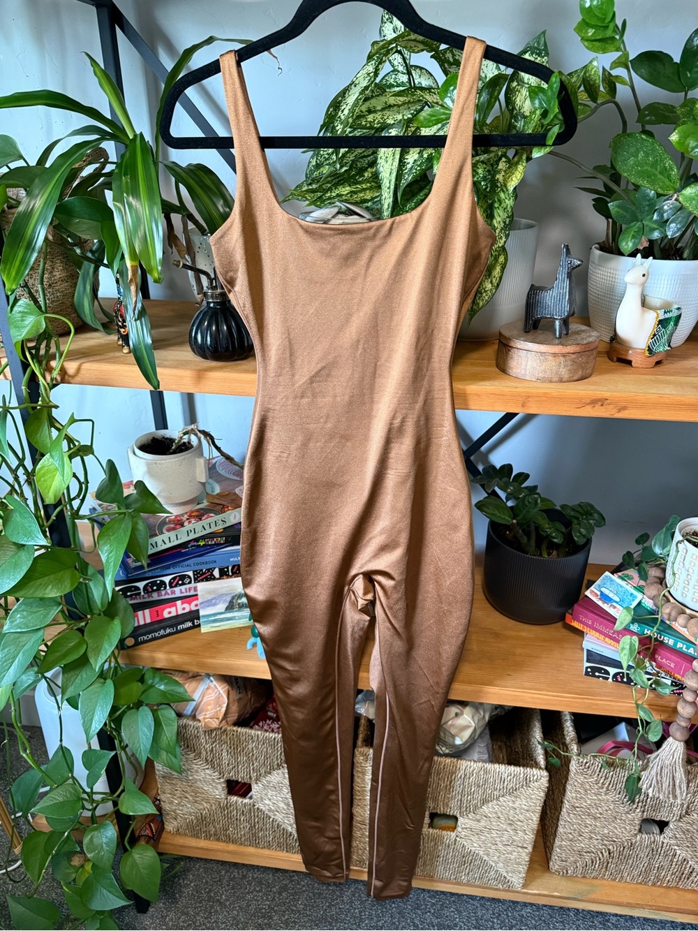 Skims All in One Scoop Neck Jumpsuit in Caramel | XS